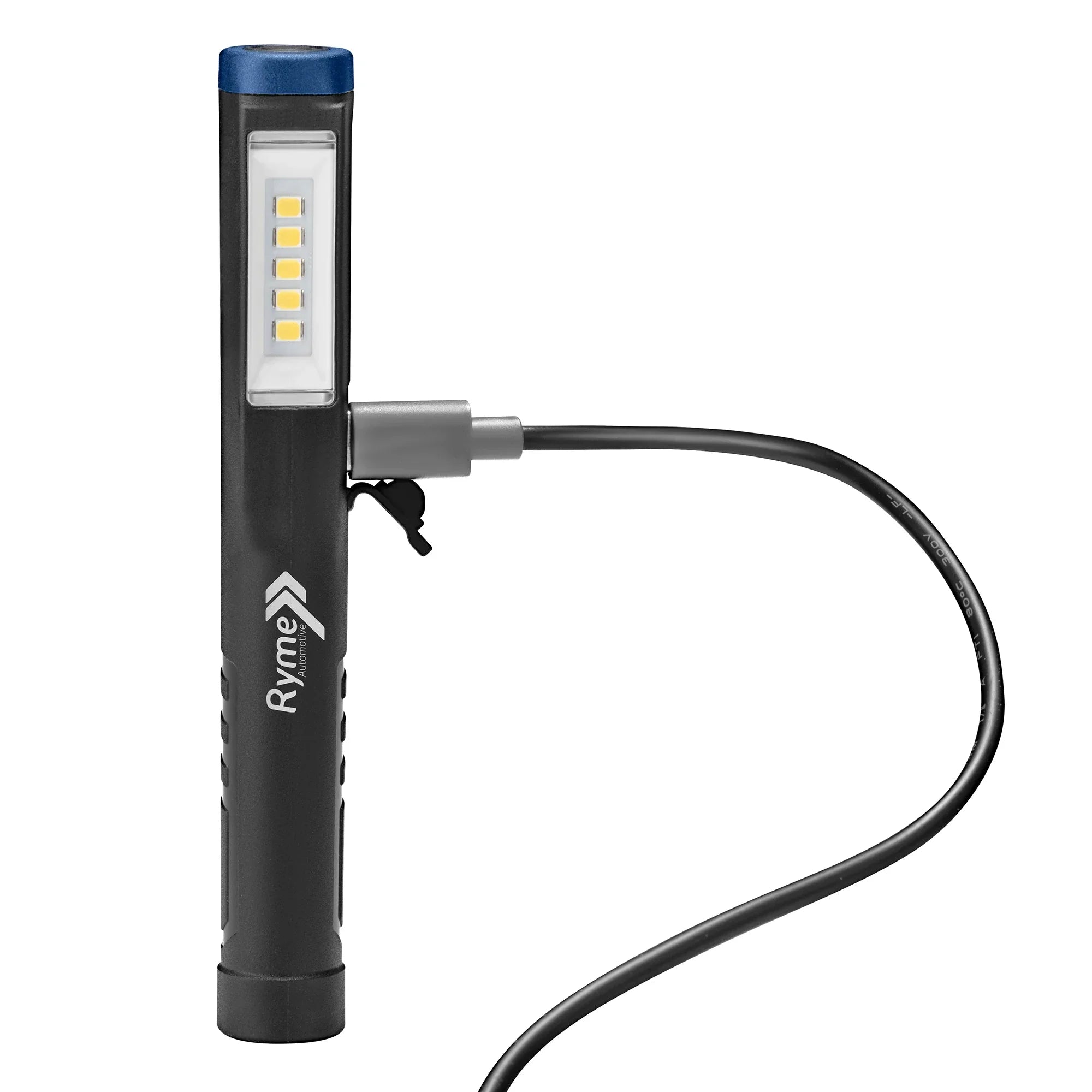 Linterna LED Ryme negra con luz brillante y cable de carga USB