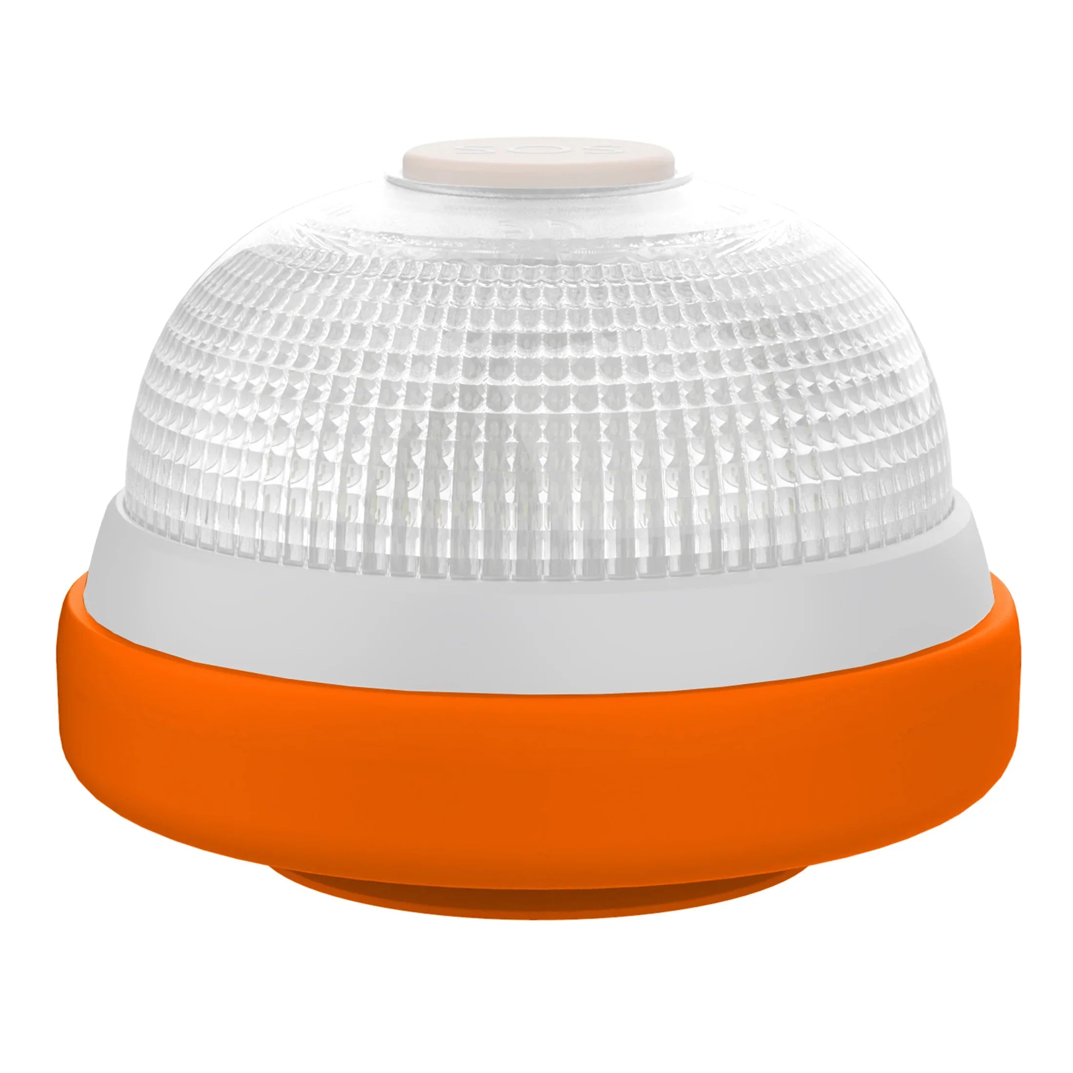 Ventosa baliza certificada V16 con lente transparente y base naranja para techo cristal o aluminio