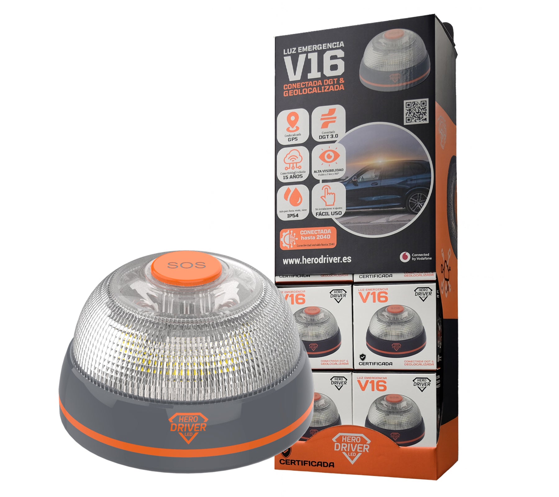 Expositor 20 Balizas V16 Conectadas Hero Driver LED – Certificadas por DGT