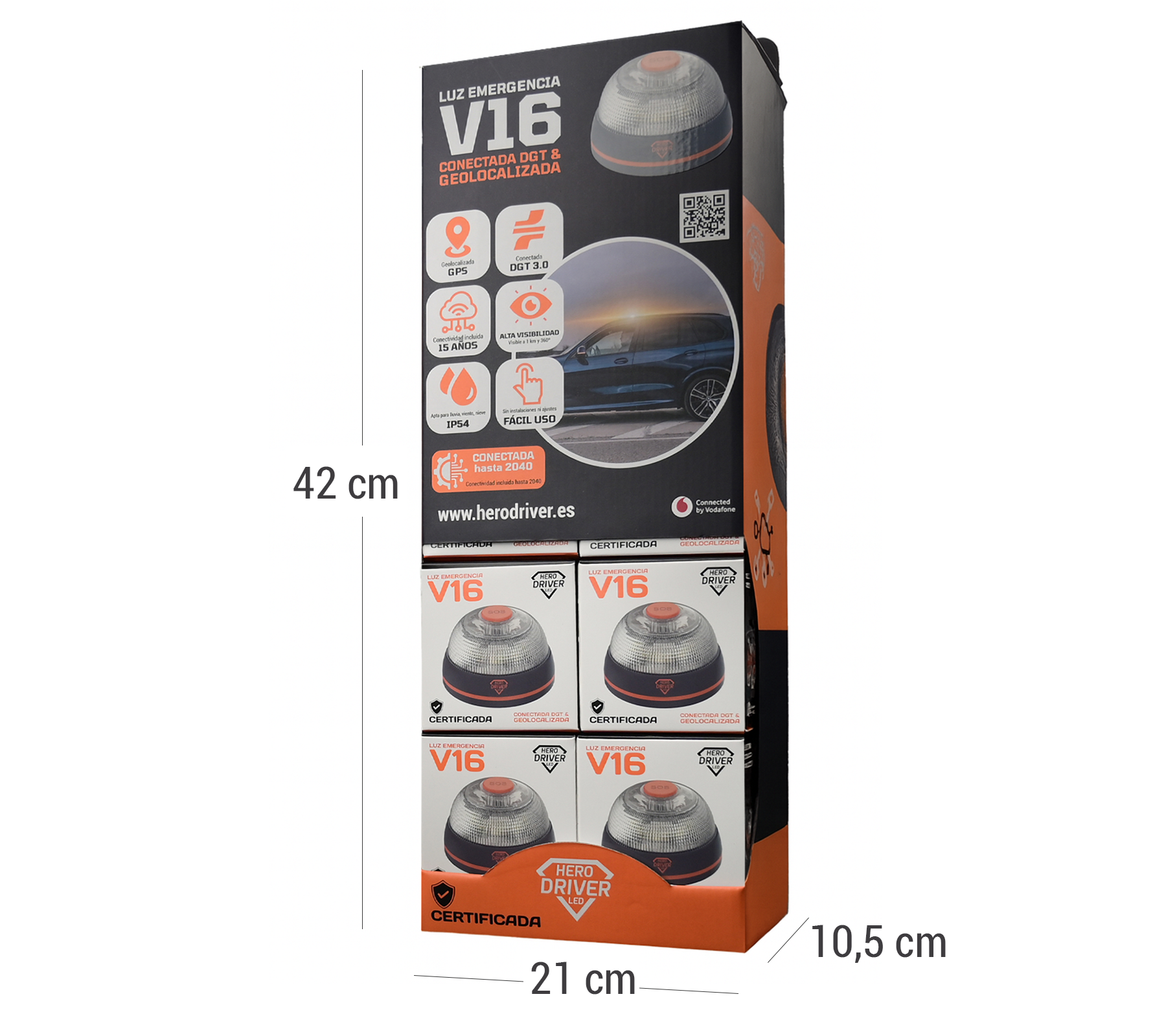 Expositor 20 Balizas V16 Conectadas Hero Driver LED – Certificadas por DGT