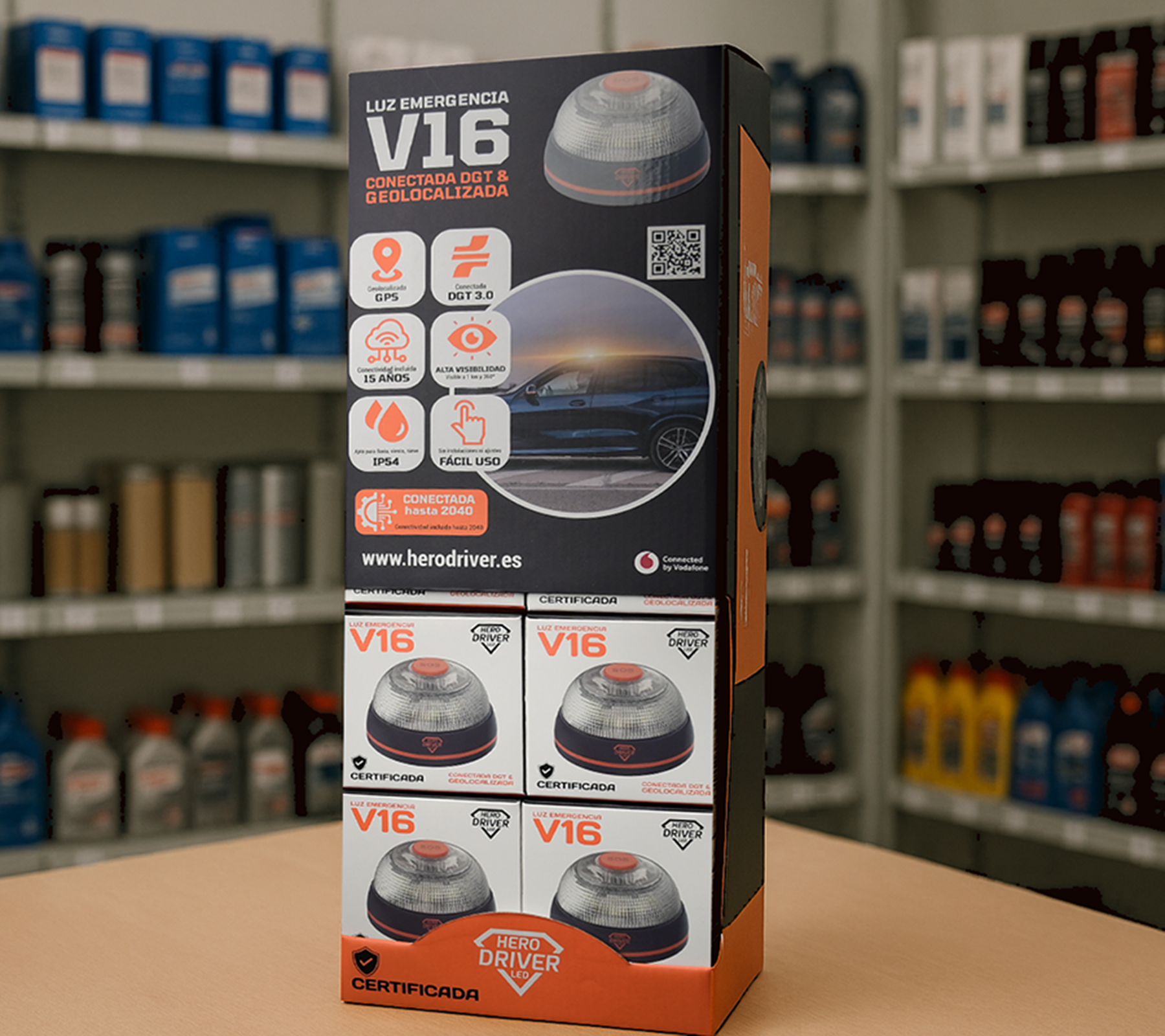 Expositor 20 Balizas V16 Conectadas Hero Driver LED – Certificadas por DGT