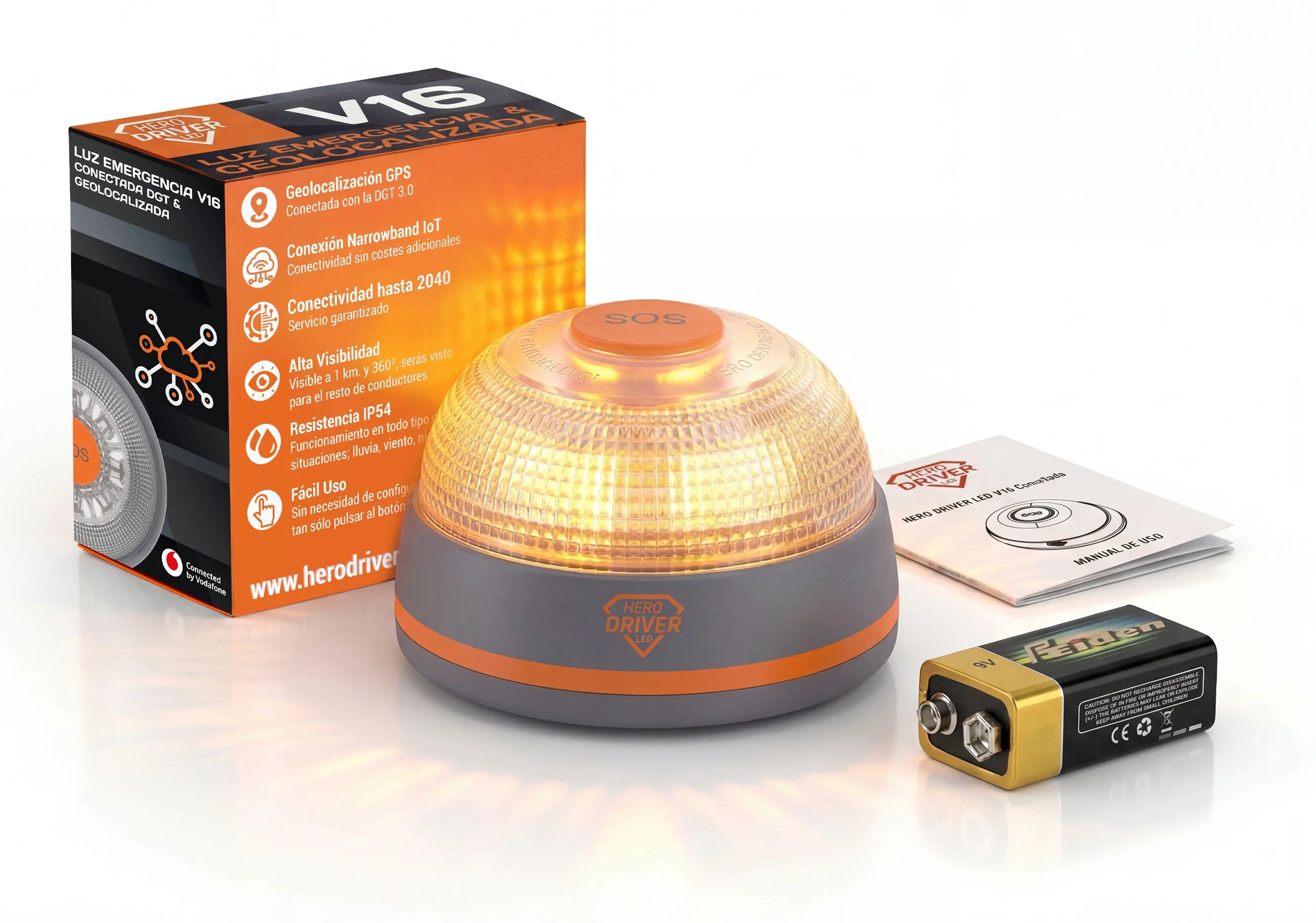 Pack of 2 V16 Connected Lights, Geolocated and Approved by the DGT